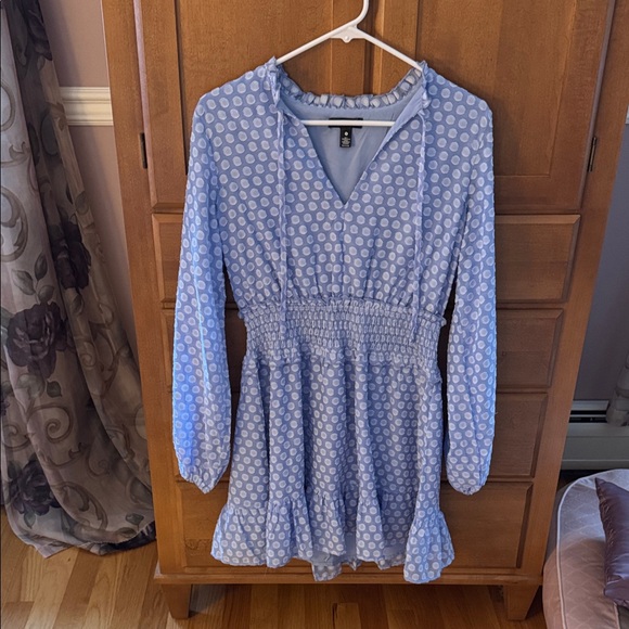 Aqua Blue Polka Dot Long Sleeve Dress - Picture 1 of 5
